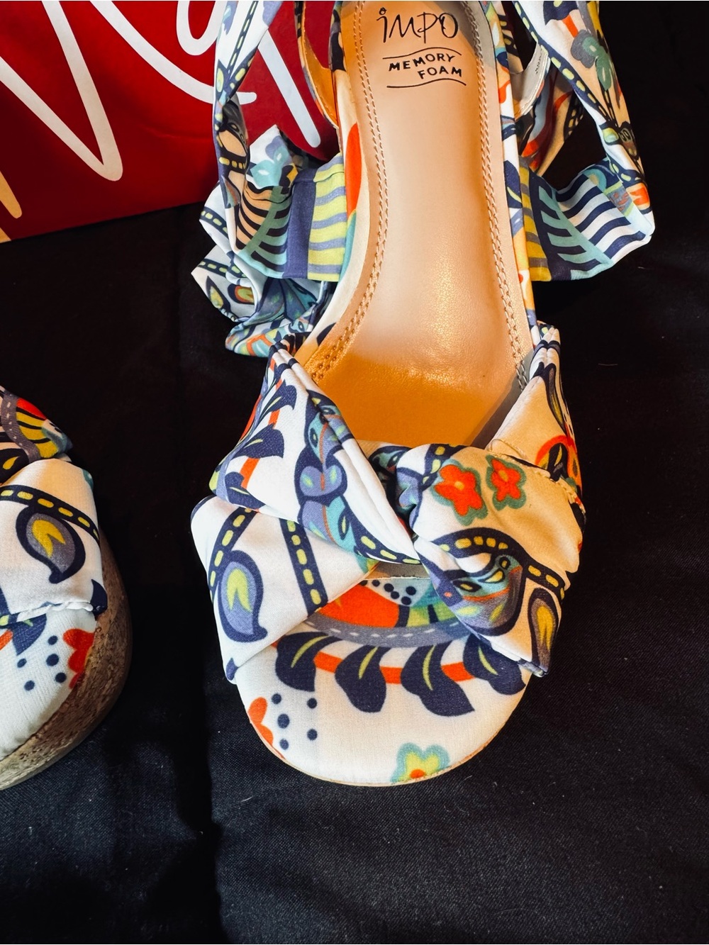 Impo Memory Foam Scarf Tie Wedge Sandals Size 6.5 Boho Floral Platform Heels - Picture 3 of 8